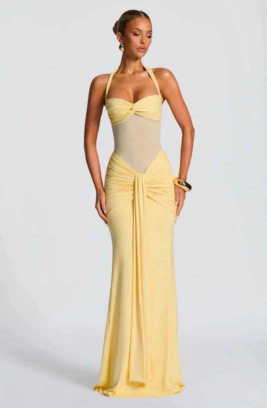 robe longue femme jaune ruban slim fit