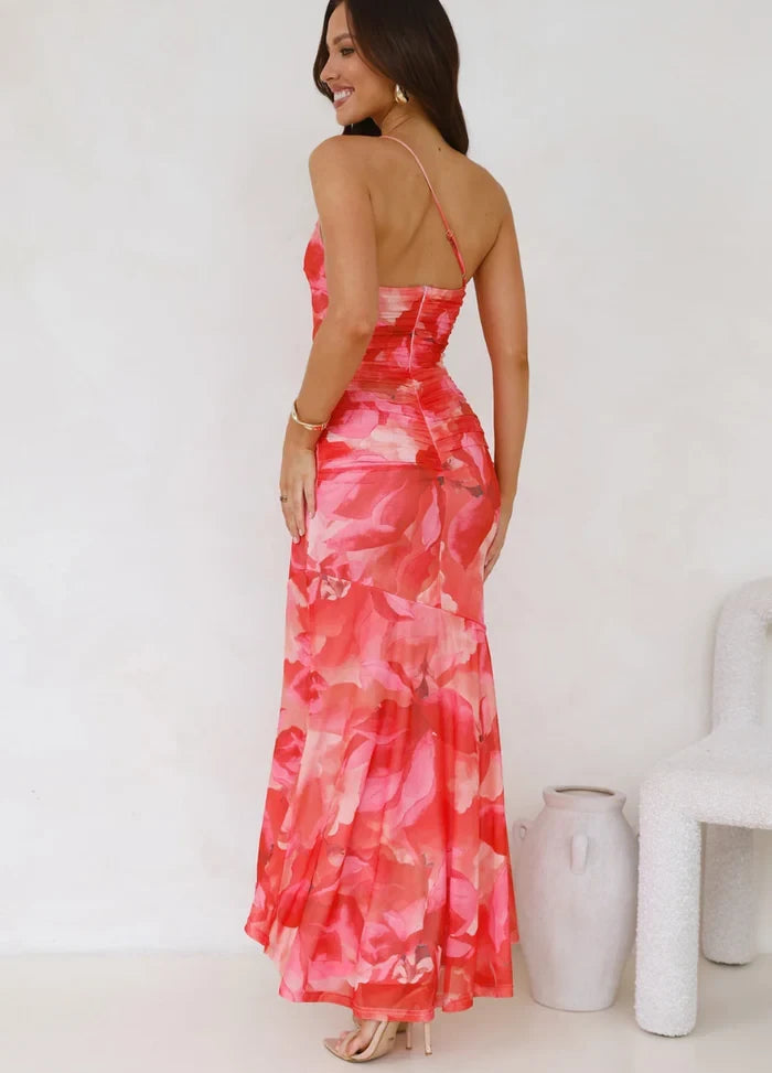 Robe longue femme à imprimé floral, style une épaule, confortable et élégante, parfaite pour casual, soirée ou vacances