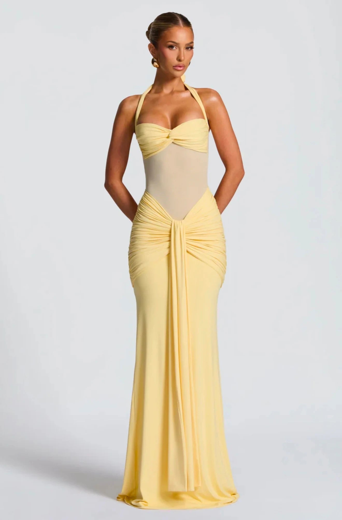 robe longue femme jaune ruban slim fit 