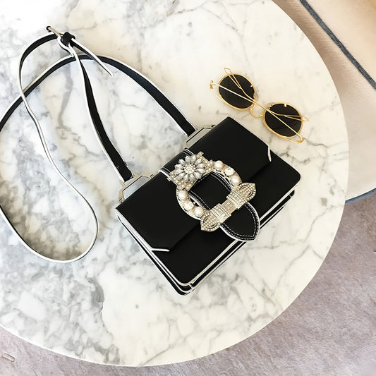 Sac design diamant noir en cuir PU haut de gamme, élégant et sophistiqué pour femme