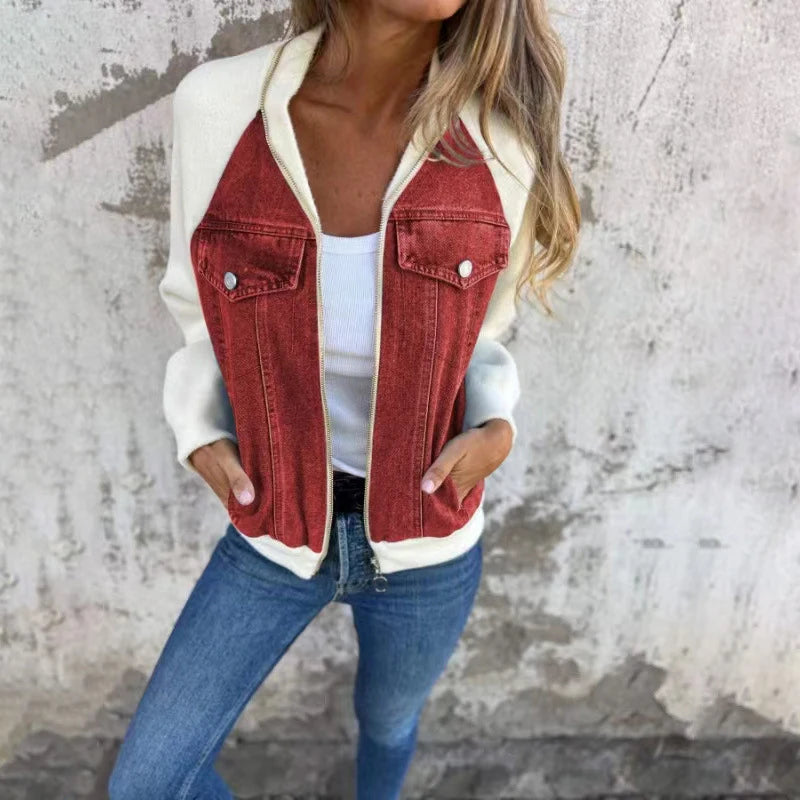 veste bomber femme denim fausse fourrure automne hiver   