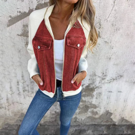 veste bomber femme denim fausse fourrure automne hiver   