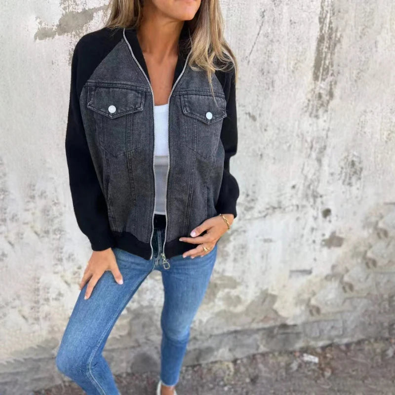 veste bomber femme denim fausse fourrure automne hiver   